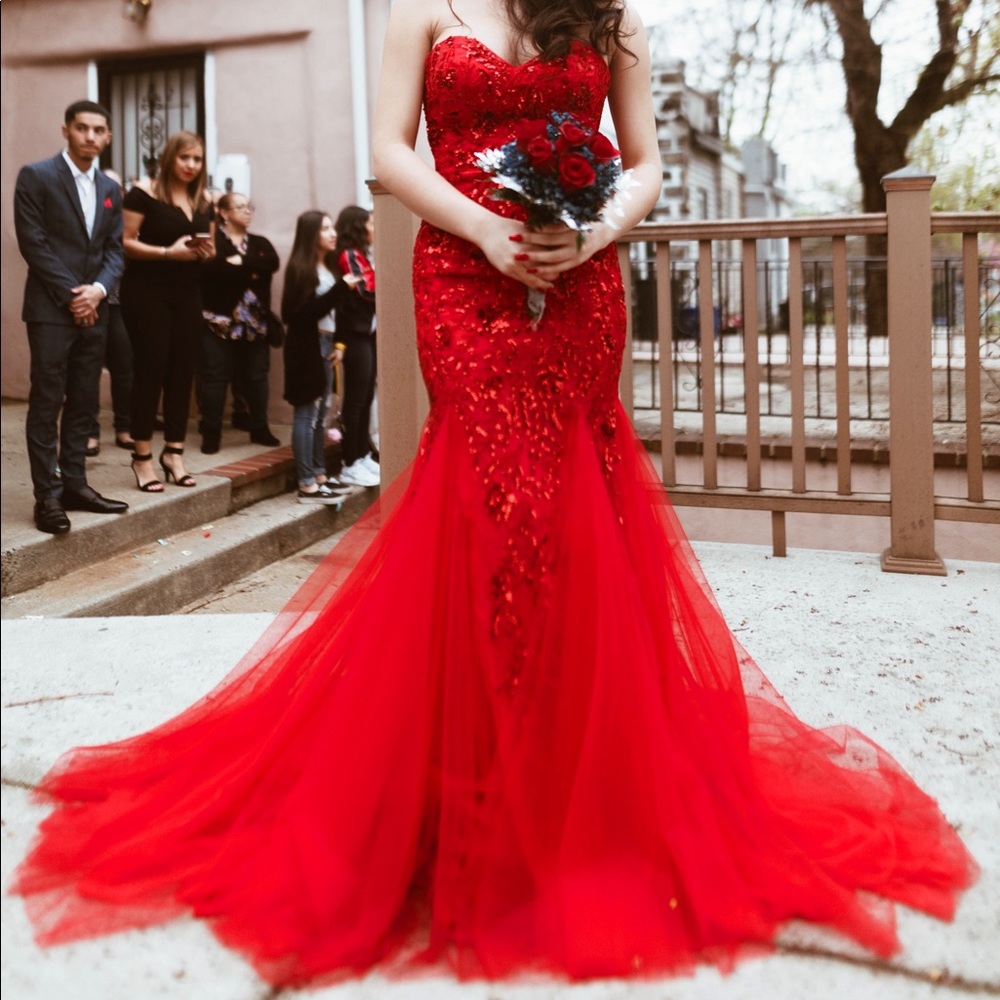 Red Beaded Sherri Hill Prom Dress